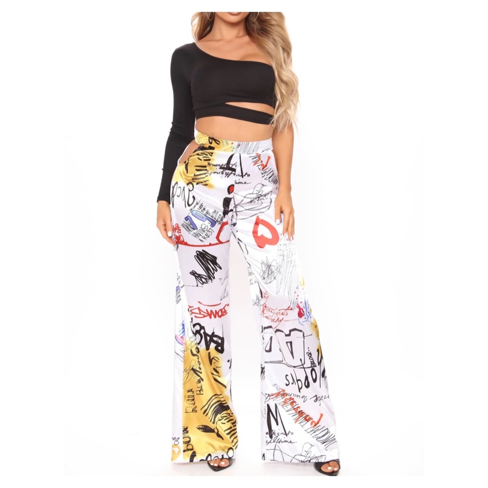 Send Me A Love Message Wide Leg Pants - White/combo